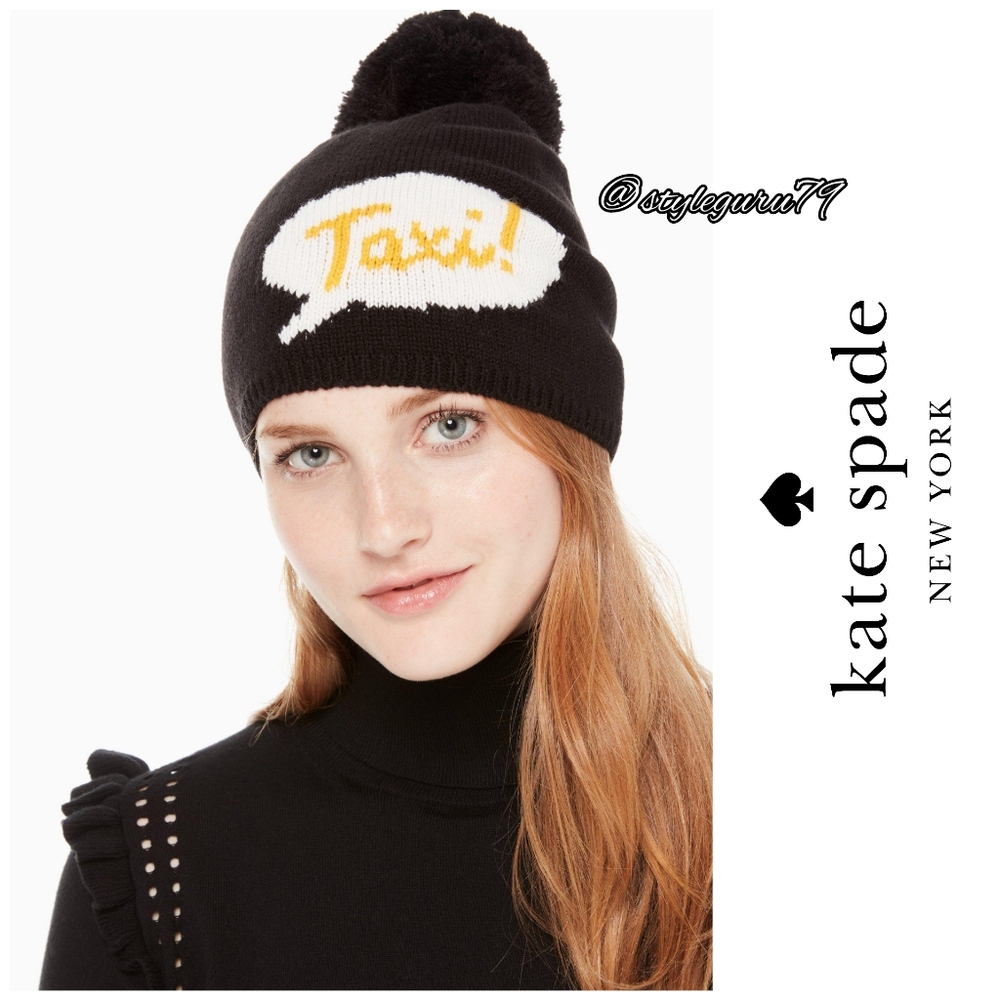 NWT, Kate Spade, Black Taxi Beanie Hat